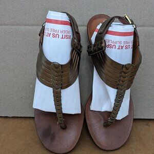 COACH Women's Bronze/ Brown  Thong Ankle Buckle Sandals Size 7B